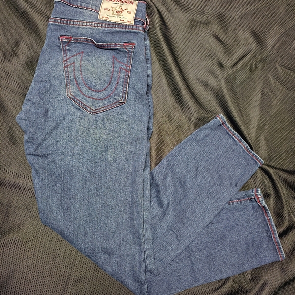 True ReligionMen's Blue Ricky Red Stitch SuperT Jean Size 34 *Geno Relaxed Slim* - Picture 16 of 16